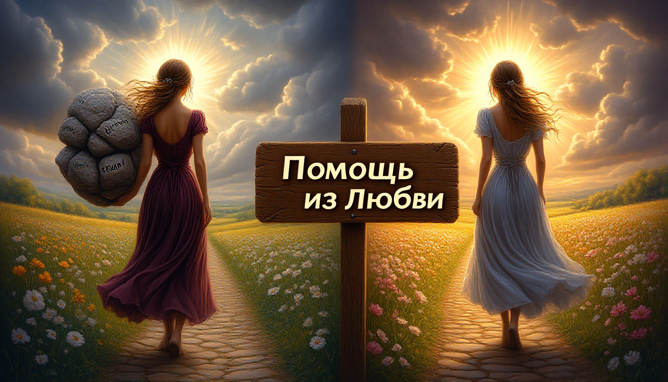 Выбор между помощью из чувства долга и истинной Помощью из Любви на примере женщины на двух путях.